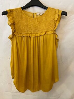 LOFT Mustard Smocked Yoke Ruffle Sleeveless Camisole